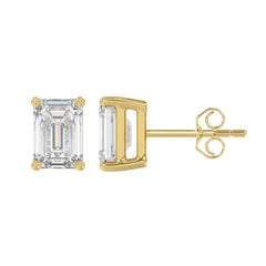 LADIES SOLITAIRE EARRINGS 4.00CT EMERALD DIAMOND 14K YELLOW GOLD