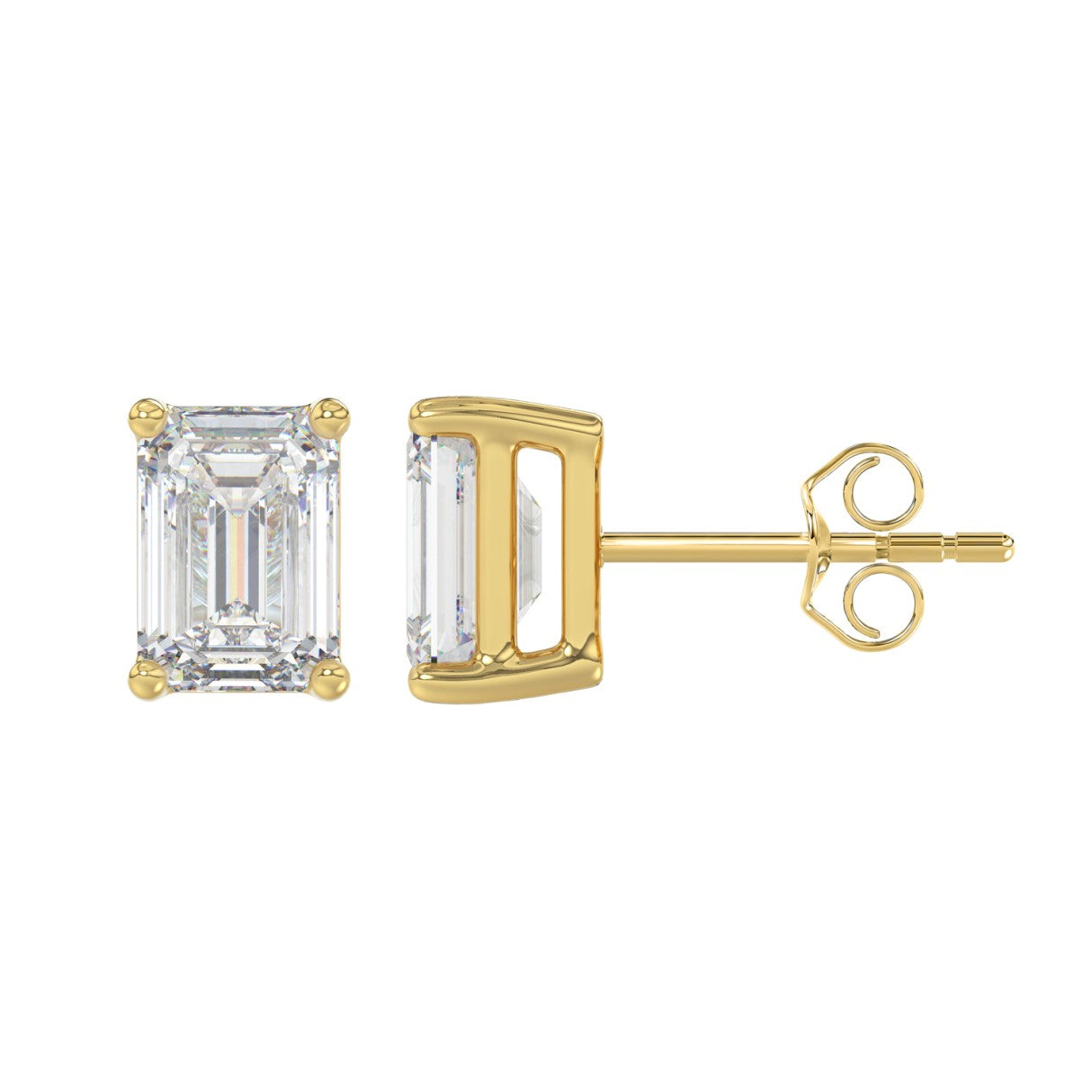 LADIES SOLITAIRE EARRINGS 4.00CT EMERALD DIAMOND 14K YELLOW GOLD