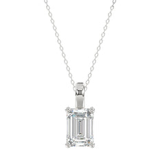 LADIES SOLITAIRE PENDANT WITH CHAIN 2 1/2CT EMERALD DIAMOND 14K WHITE GOLD 