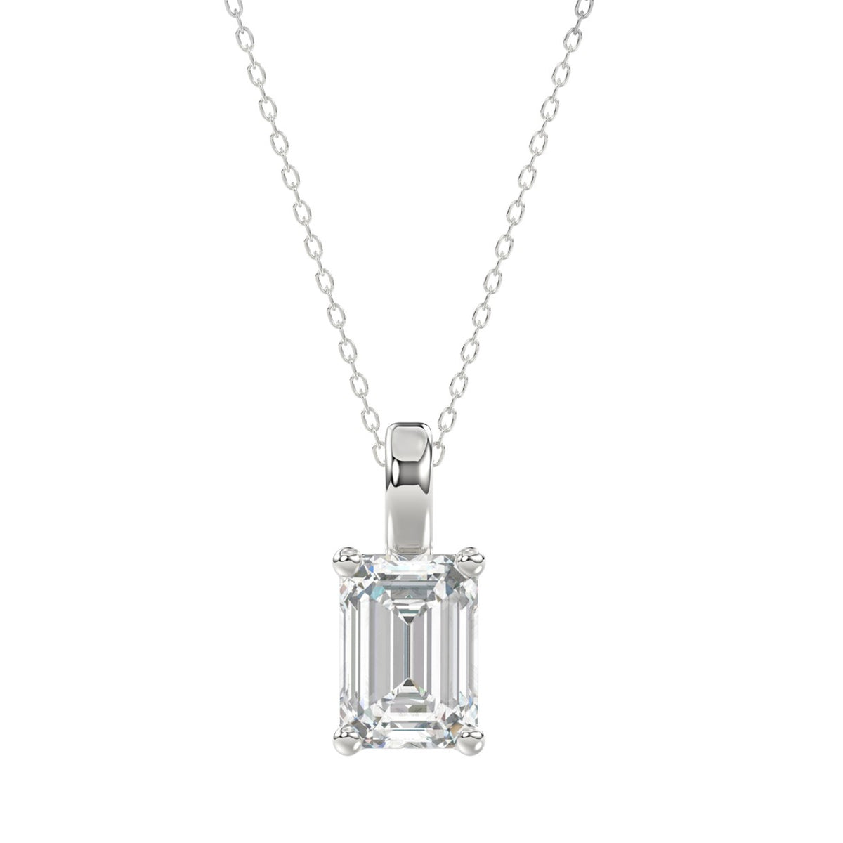 LADIES SOLITAIRE PENDANT WITH CHAIN 2 1/2CT EMERALD DIAMOND 14K WHITE GOLD 