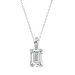 LADIES SOLITAIRE PENDANT WITH CHAIN 2 1/2CT EMERALD DIAMOND 14K WHITE GOLD 