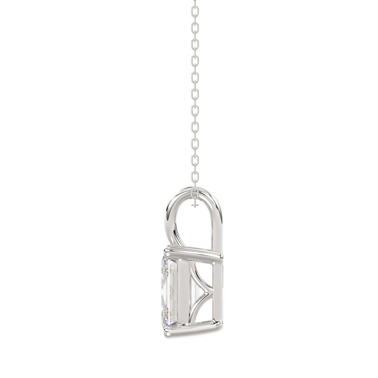 LADIES SOLITAIRE PENDANT WITH CHAIN 2 1/2CT EMERALD DIAMOND 14K WHITE GOLD