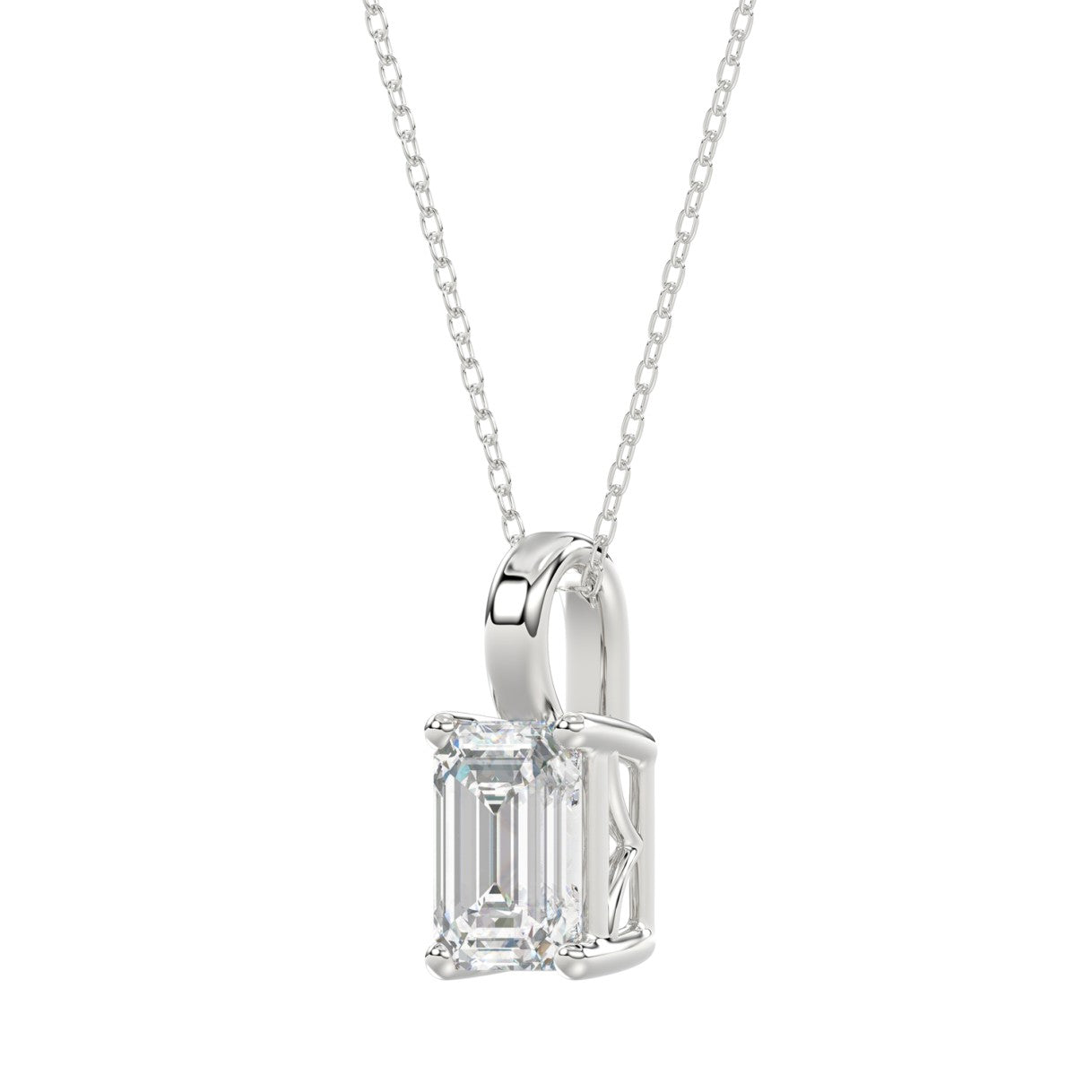 LADIES SOLITAIRE PENDANT WITH CHAIN 2 1/2CT EMERALD DIAMOND 14K WHITE GOLD 
