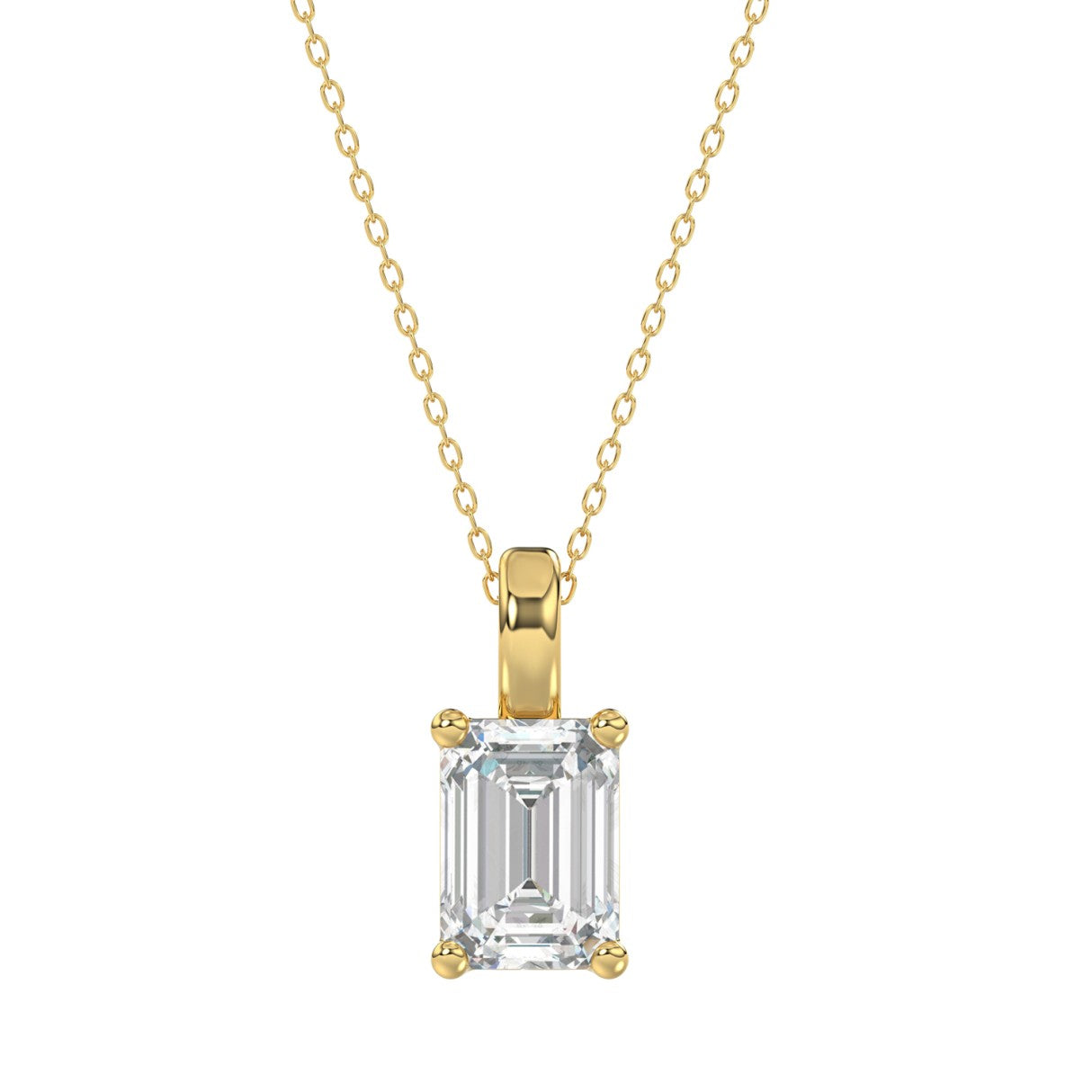 LADIES SOLITAIRE PENDANT WITH CHAIN 2 1/2CT EMERALD DIAMOND 14K YELLOW GOLD 
