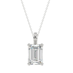 LADIES SOLITAIRE PENDANT WITH CHAIN 4CT EMERALD DIAMOND 14K WHITE GOLD 