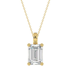 LADIES SOLITAIRE PENDANT WITH CHAIN 4CT EMERALD DIAMOND 14K YELLOW GOLD 