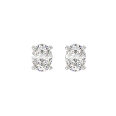 LADIES SOLITAIRE EARRINGS 2 1/2CT OVAL DIAMOND 14K WHITE GOLD 