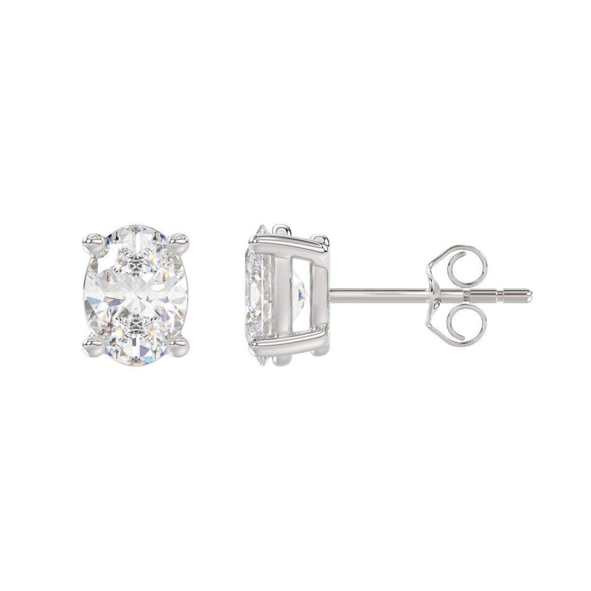 LADIES SOLITAIRE EARRINGS 2 1/2CT OVAL DIAMOND 14K WHITE GOLD 