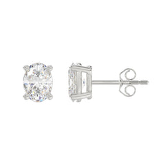 LADIES SOLITAIRE EARRINGS 2 1/2CT OVAL DIAMOND 14K WHITE GOLD 