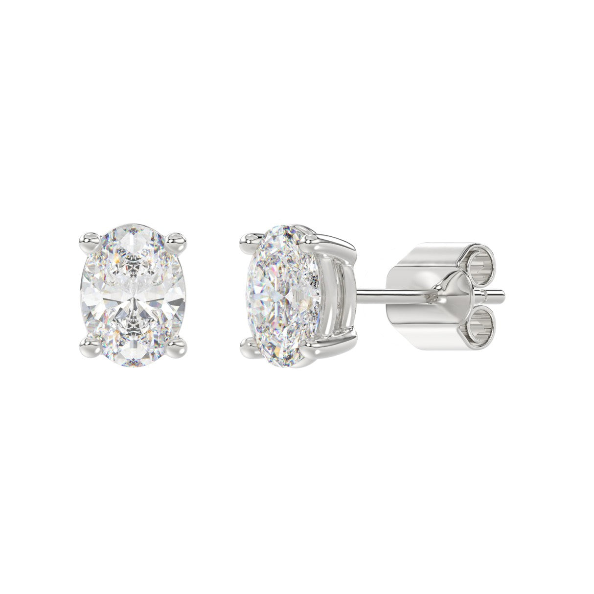 LADIES SOLITAIRE EARRINGS 2 1/2CT OVAL DIAMOND 14K WHITE GOLD 