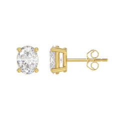 LADIES SOLITAIRE EARRINGS 2 1/2CT OVAL DIAMOND 14K YELLOW GOLD 
