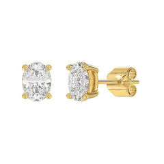 LADIES SOLITAIRE EARRINGS 2 1/2CT OVAL DIAMOND 14K YELLOW GOLD 