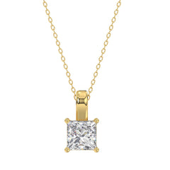 LADIES SOLITAIRE PENDANT WITH CHAIN 2 1/2CT PRINCESS DIAMOND 14K YELLOW GOLD 