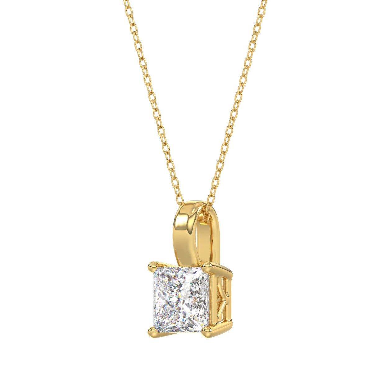 LADIES SOLITAIRE PENDANT WITH CHAIN 2 1/2CT PRINCESS DIAMOND 14K YELLOW GOLD 