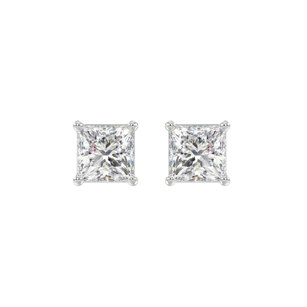 LADIES SOLITAIRE EARRINGS 2 1/2CT PRINCESS DIAMOND 14K WHITE GOLD 