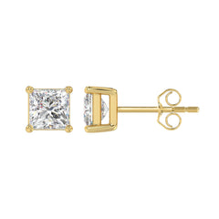 LADIES SOLITAIRE EARRINGS 2 1/2CT PRINCESS DIAMOND 14K YELLOW GOLD 