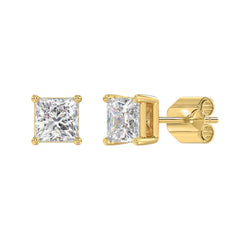 LADIES SOLITAIRE EARRINGS 2 1/2CT PRINCESS DIAMOND 14K YELLOW GOLD