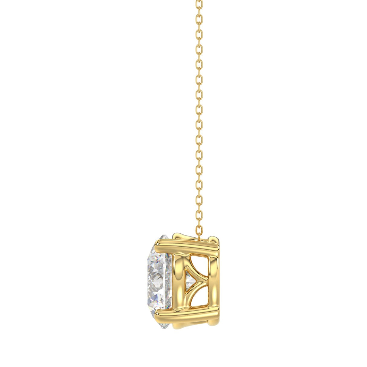 LADIES SOLITAIRE PENDANT WITH UNDER-PASS CHAIN 2 1/2CT ROUND DIAMOND 14K YELLOW GOLD 