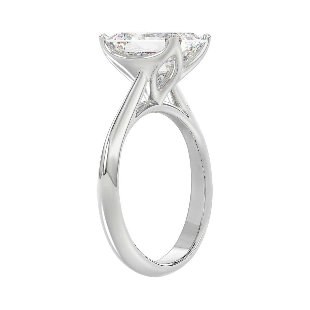 LADIES SOLITAIRE RING 4CT EMERALD DIAMOND 14K WHITE GOLD