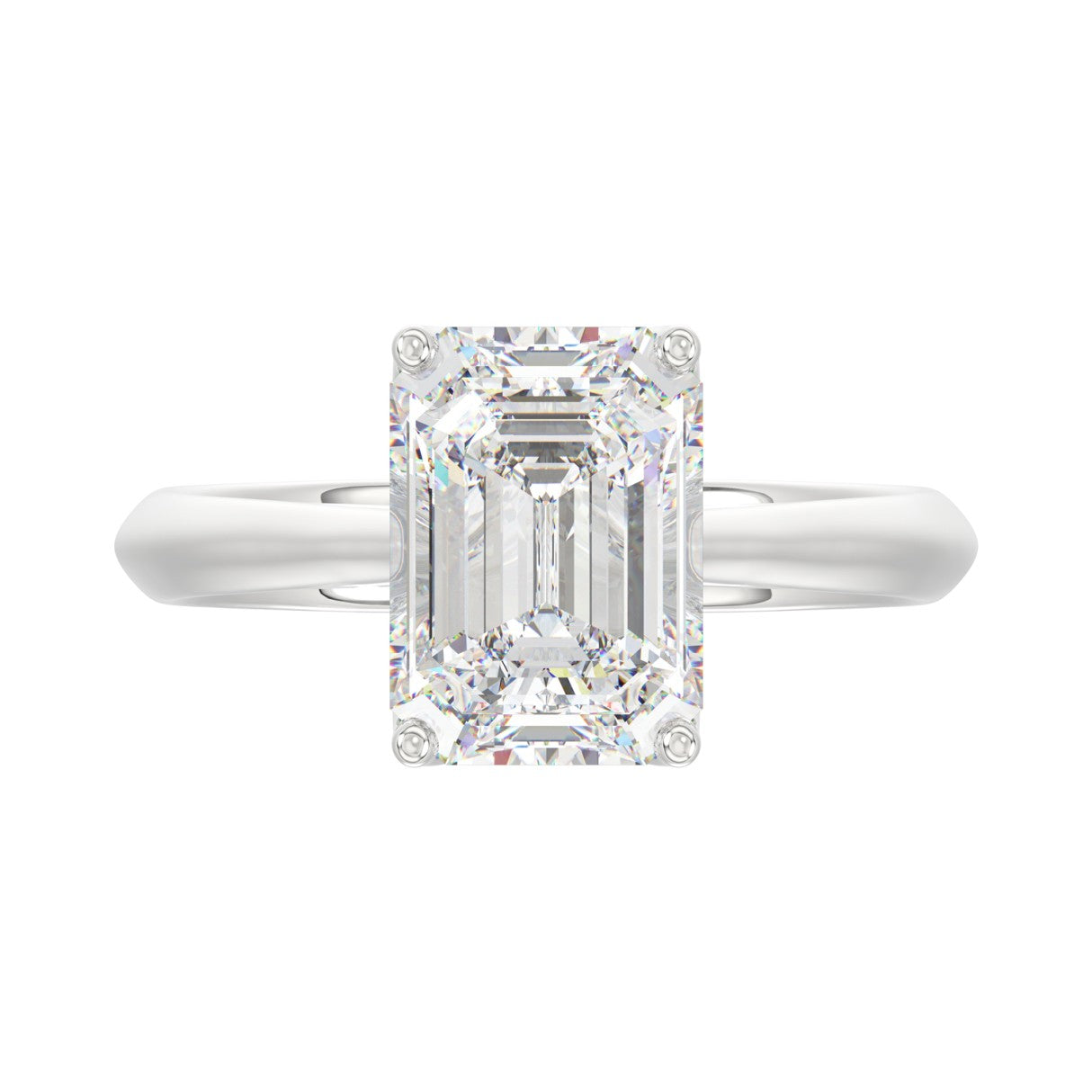 LADIES SOLITAIRE RING 4CT EMERALD DIAMOND 14K WHITE GOLD