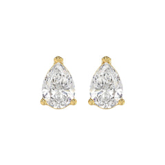 LADIES SOLITAIRE EARRINGS 4.00CT PEAR DIAMOND 14K YELLOW GOLD