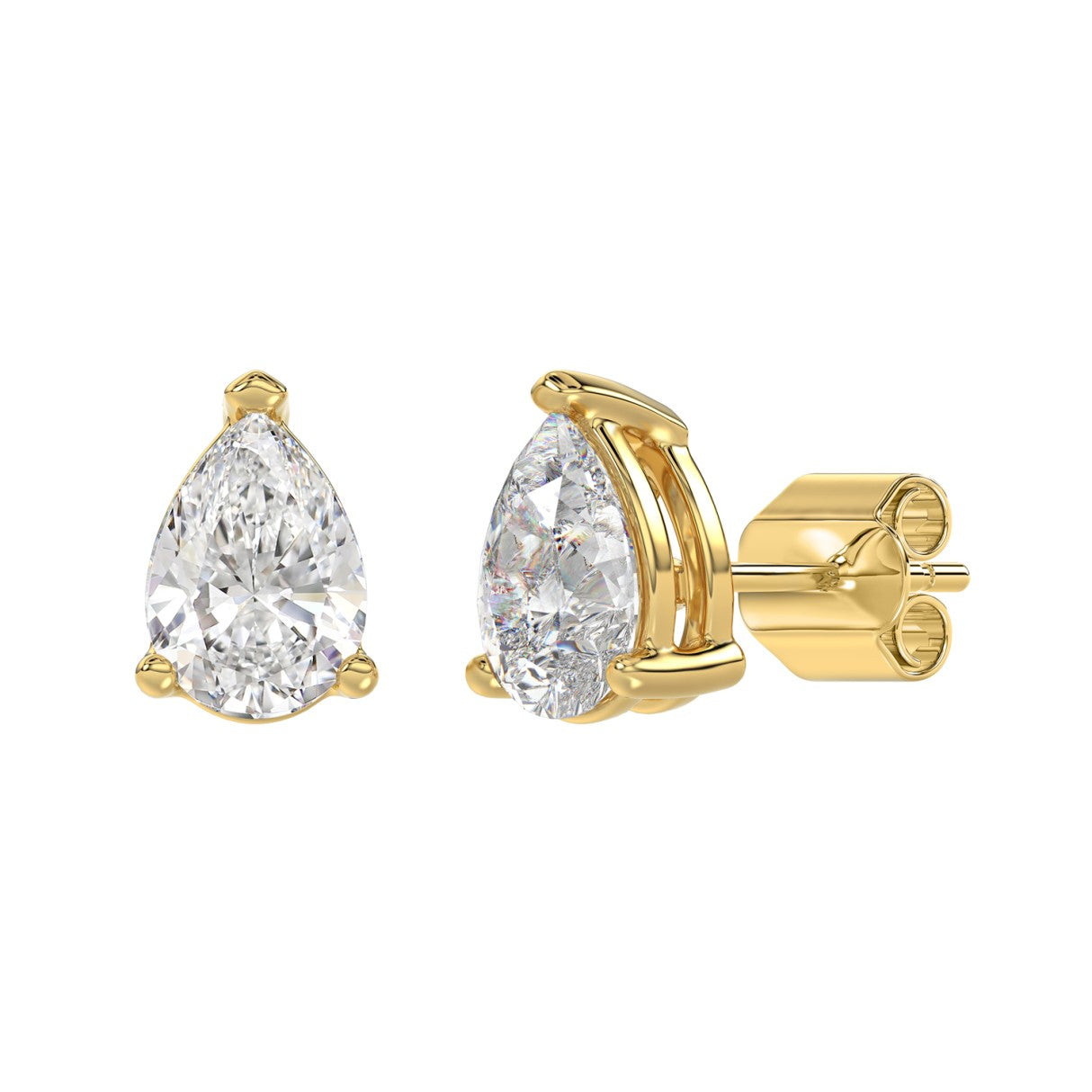 LADIES SOLITAIRE EARRINGS 4.00CT PEAR DIAMOND 14K YELLOW GOLD