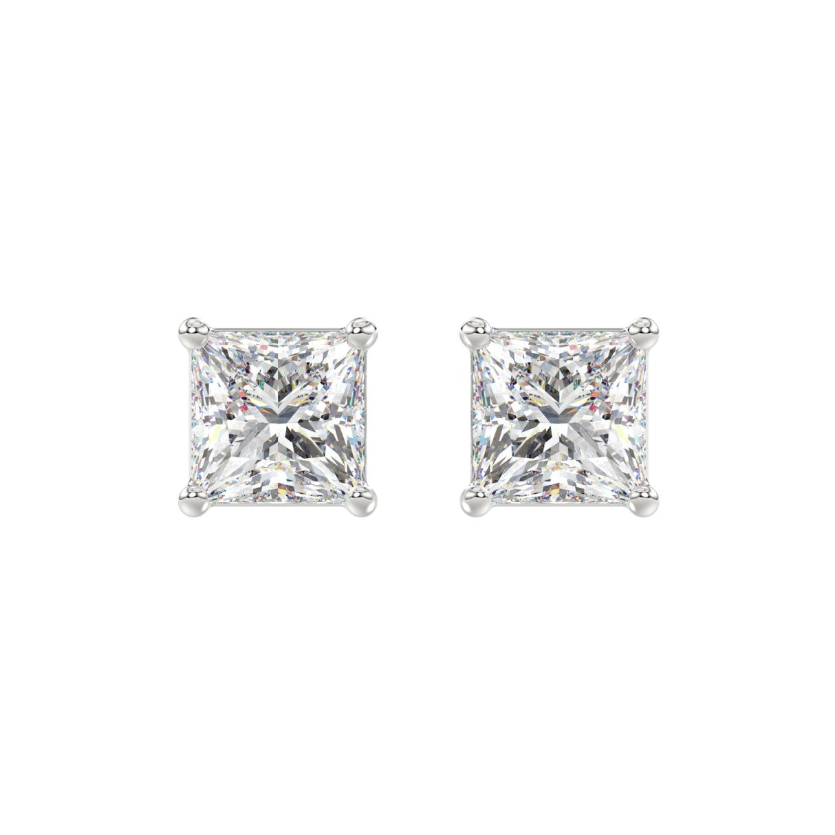 LADIES SOLITAIRE EARRINGS 4CT PRINCESS DIAMOND 14K WHITE GOLD 