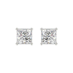 LADIES SOLITAIRE EARRINGS 4CT PRINCESS DIAMOND 14K WHITE GOLD 