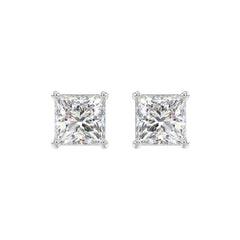 LADIES SOLITAIRE EARRINGS 4CT PRINCESS DIAMOND 14K WHITE GOLD 