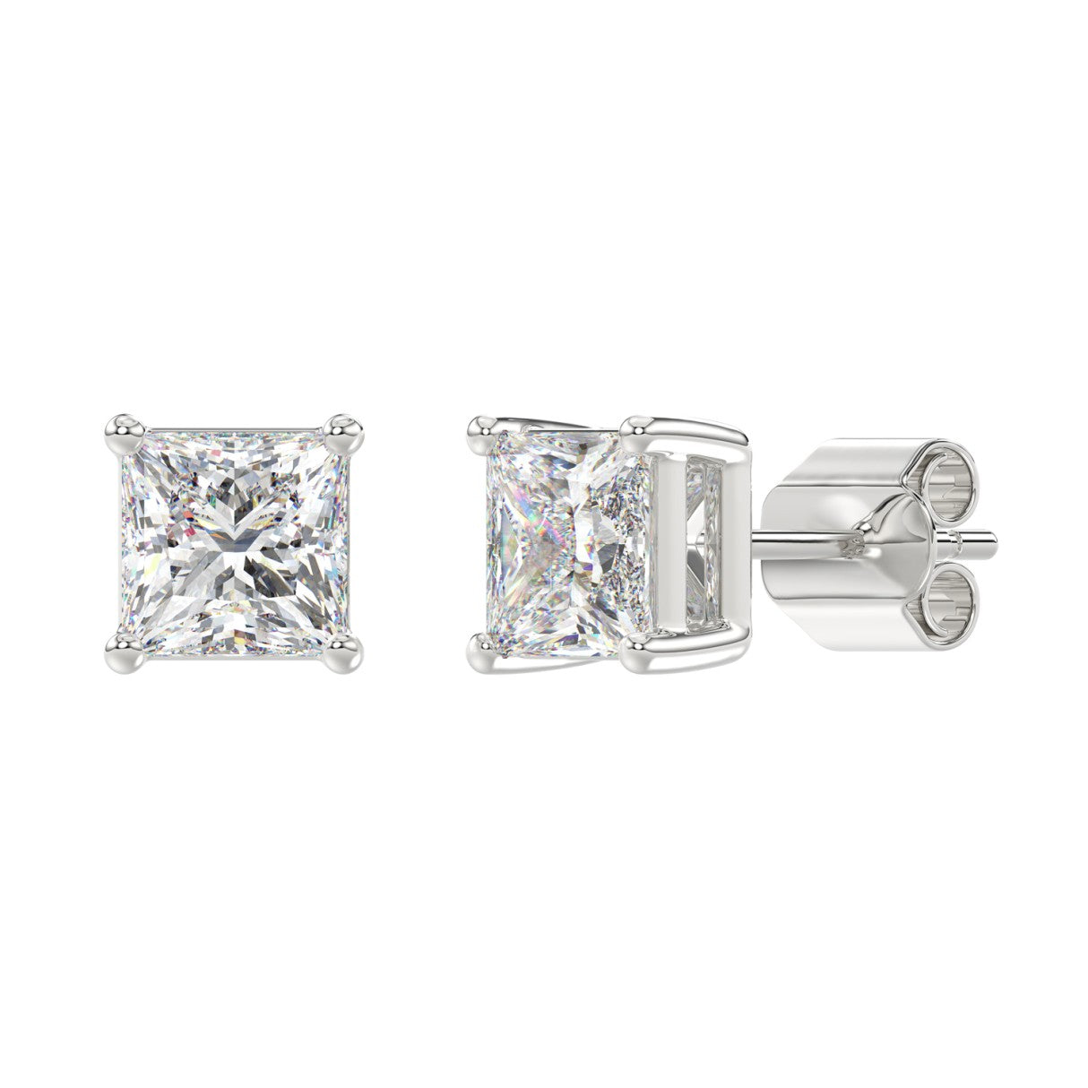 LADIES SOLITAIRE EARRINGS 4CT PRINCESS DIAMOND 14K WHITE GOLD