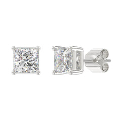 LADIES SOLITAIRE EARRINGS 4CT PRINCESS DIAMOND 14K WHITE GOLD 