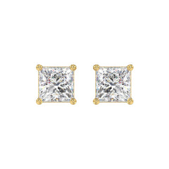 LADIES SOLITAIRE EARRINGS 4CT PRINCESS DIAMOND 14K YELLOW GOLD 
