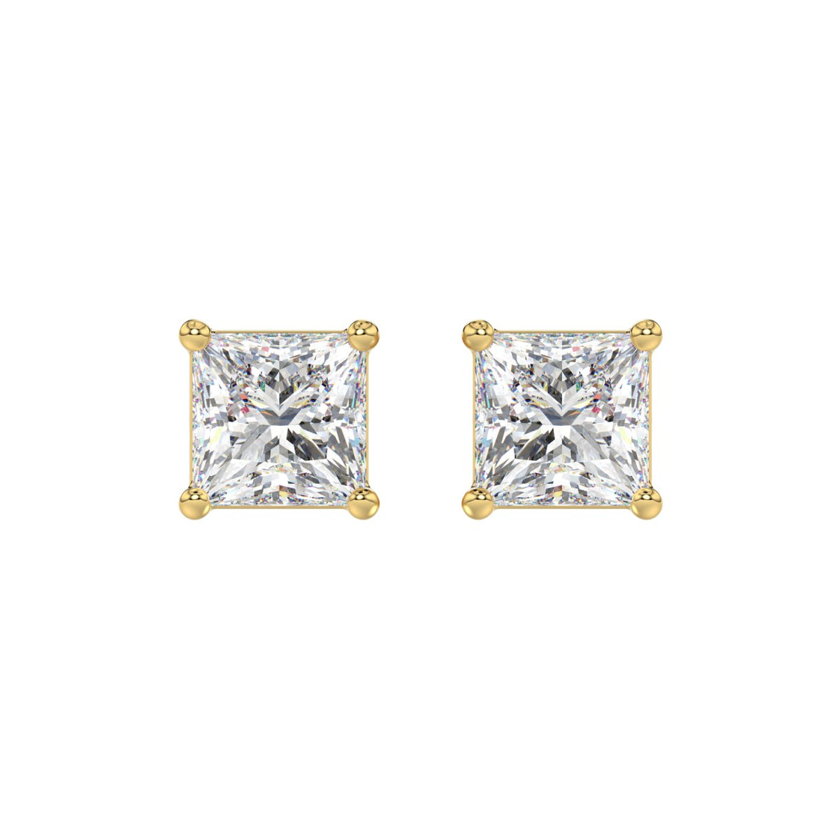 LADIES SOLITAIRE EARRINGS 4CT PRINCESS DIAMOND 14K YELLOW GOLD 
