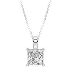 LADIES SOLITAIRE PENDANT WITH CHAIN 4CT PRINCESS DIAMOND 14K WHITE GOLD 