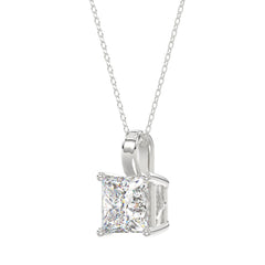 LADIES SOLITAIRE PENDANT WITH CHAIN 4CT PRINCESS DIAMOND 14K WHITE GOLD 