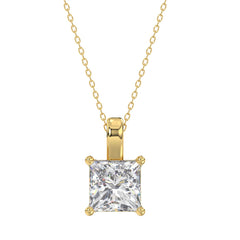 LADIES SOLITAIRE PENDANT WITH CHAIN 4CT PRINCESS DIAMOND 14K YELLOW GOLD 