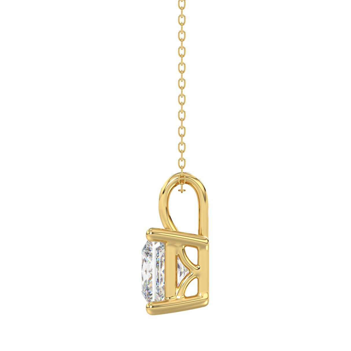 LADIES SOLITAIRE PENDANT WITH CHAIN 4CT PRINCESS DIAMOND 14K YELLOW GOLD 