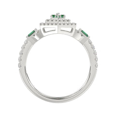 14K WHITE GOLD 1 1/6CT ROUND/BAGUETTE/EMERALD DIAMOND LADIES RING (GREEN EMERALD BAGUETTE DIAMOND 1/6CT)