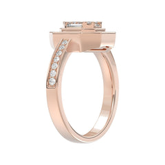 LADIES RING 3/4CT ROUND/BAGUETTE/PRINCESS TRAPEZOID RUBY DIAMOND 14K ROSE GOLD