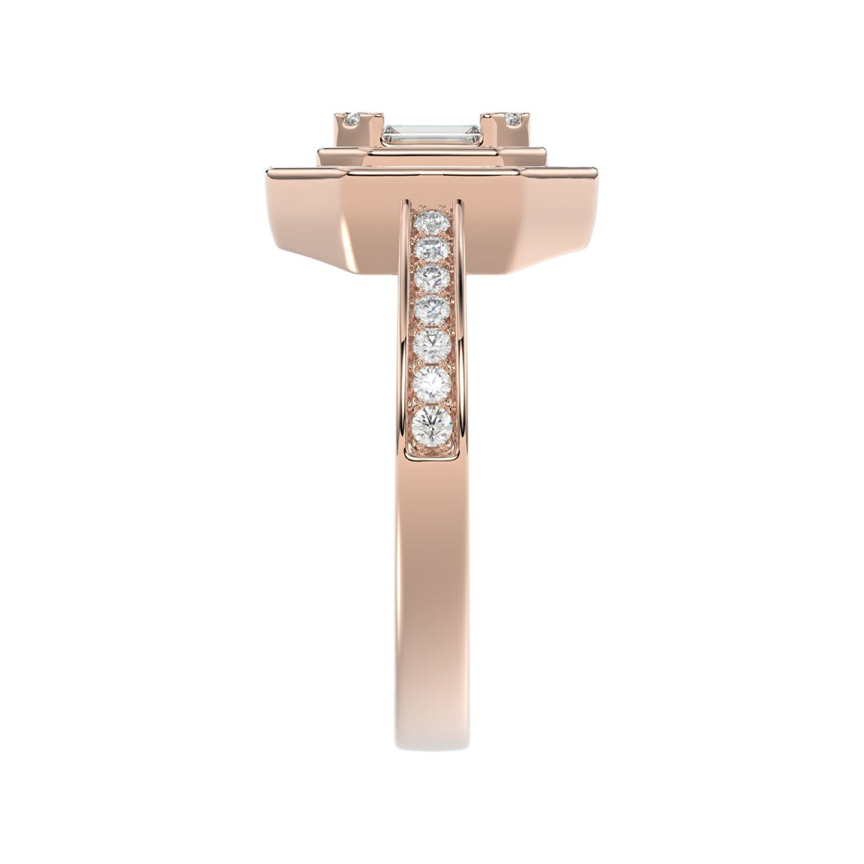 LADIES RING 3/4CT ROUND/BAGUETTE/PRINCESS TRAPEZOID RUBY DIAMOND 14K ROSE GOLD