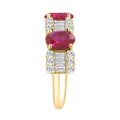 LADIES BAND 1CT ROUND/BAGUETTE/OVAL DIAMOND 14K YELLOW GOLD (RUBY OVAL DIAMOND 2CT )