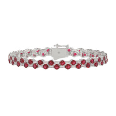 14K WHITE GOLD 9.00CT BAGUETTE/ROUND RUBY DIAMOND LADIES BRACELET (ROUND RUBY 7 3/4CT)