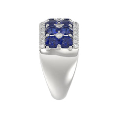 14K WHITE GOLD 4.00CT ROUND/ROUND BLUE SAPPHIRE DIAMOND LADIES RING