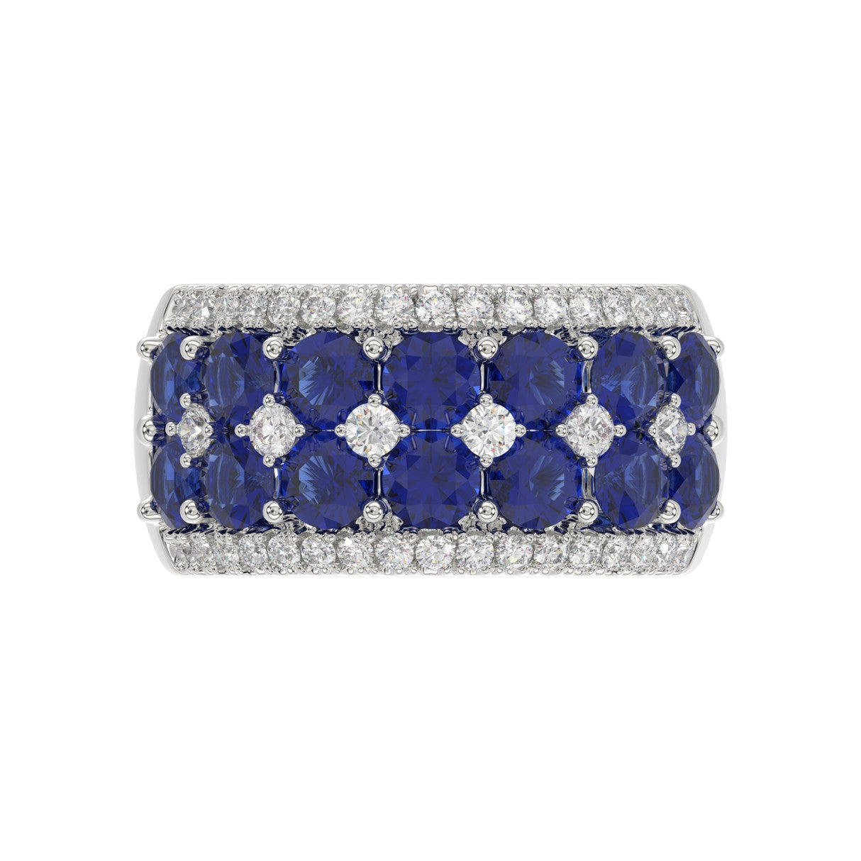 14K WHITE GOLD 4.00CT ROUND/ROUND BLUE SAPPHIRE DIAMOND LADIES RING