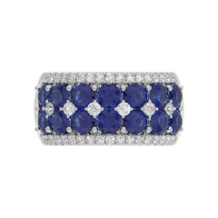 14K WHITE GOLD 4.00CT ROUND/ROUND BLUE SAPPHIRE DIAMOND LADIES RING