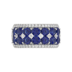 14K WHITE GOLD 4.00CT ROUND/ROUND BLUE SAPPHIRE DIAMOND LADIES RING