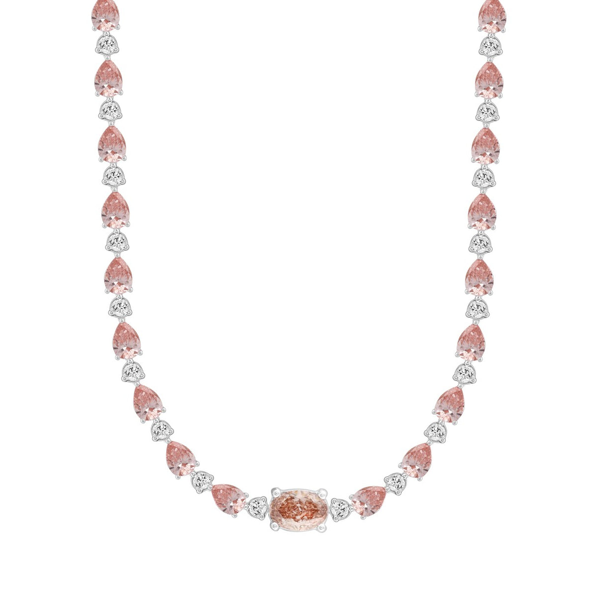 LADIES NECKLACE 15CT ROUND/PEAR/OVAL DIAMOND 14K WHITE/ROSE GOLD 