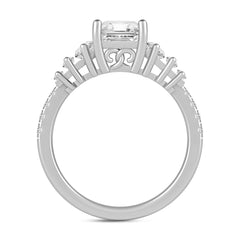 LADIES RING 3 1/4CT ROUND/BAGUETTE/EMERALD DIAMOND 14K WHITE GOLD (CENTER STONE EMERALD DIAMOND 2CT )