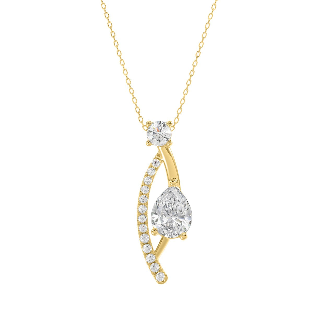 14K YELLOW GOLD 1.00CT ROUND/PEAR DIAMOND LADIES PENDANT
