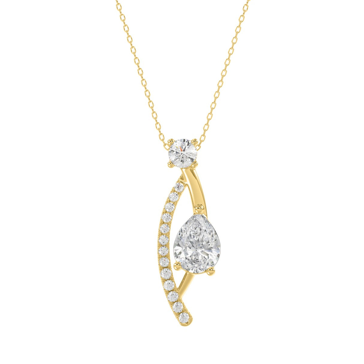 14K YELLOW GOLD 1.00CT ROUND/PEAR DIAMOND LADIES PENDANT